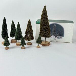 Vintage Lot Of 8 Miniature Village Trees With Wood Bases Holiday Decor